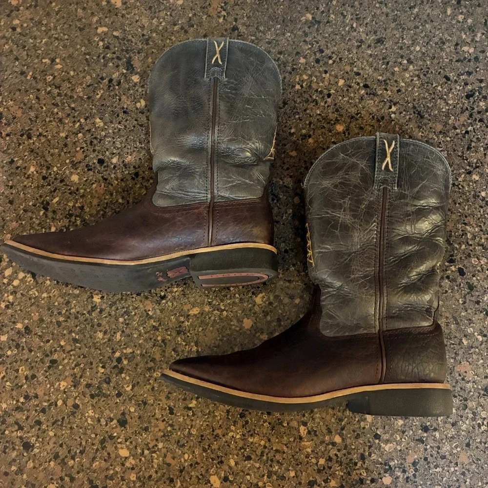 Twisted‎ X Youth 6M Boots Cognac Blue Western Square Toe Oil Rig Work Cowboy